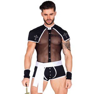 Men's Sexy Priest Costume Bodysuit with Cape